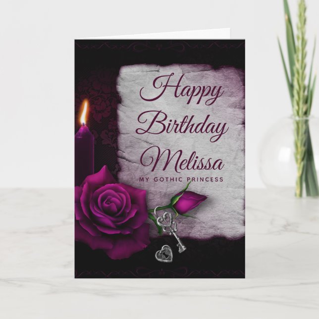 Carte Rose gothique, bougie et emplacement Anniversaire (Devant)