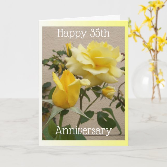 Carte Rose jaune Personnalisé 35e anniversaire de Mariag (Fleur jaune)