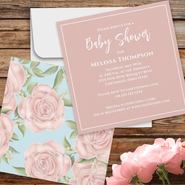 Carte Rose Joli Bébé Botanique Fille Rose Bouquet mignon (Créateur téléchargé)