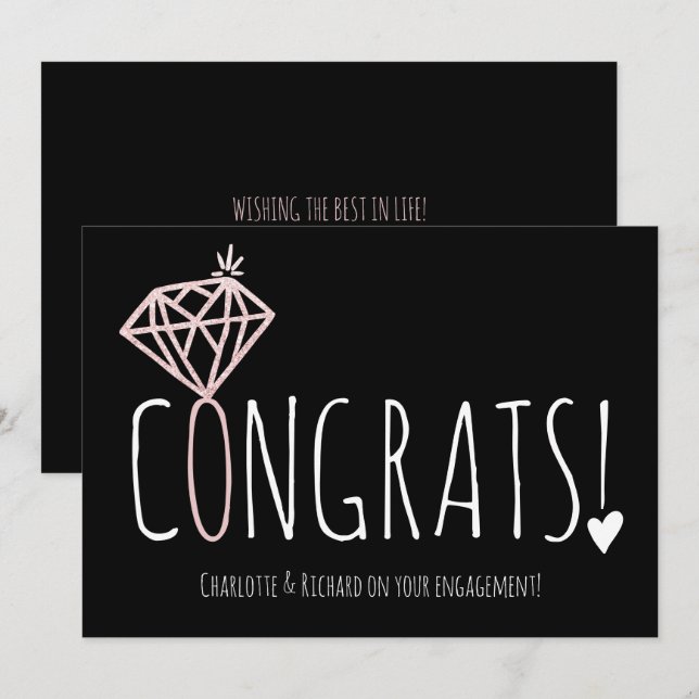 Carte Rose moderne bravo diamant or fiançailles (Devant / Derrière)