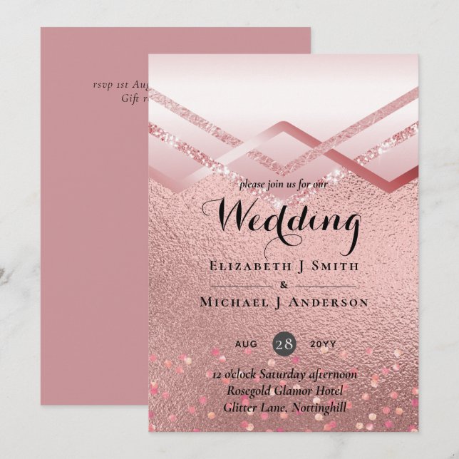 Carte Rose moderne Gold tendance Mariage budget (Devant / Derrière)