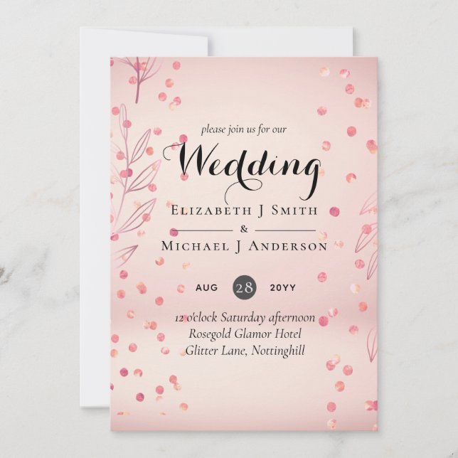 Carte Rose moderne Gold tendance Mariage budget (Devant)