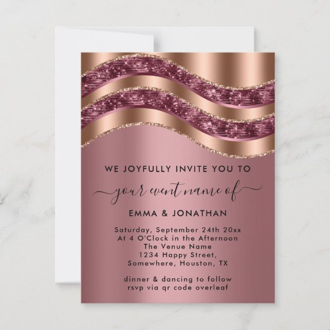 Carte Rose noir professionnel élégant cuivre QRCode rose (Devant)