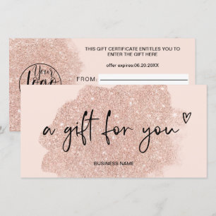 Carte rose or rose parties scintillant coeur logo cadeau