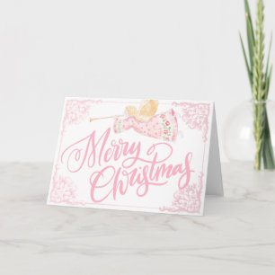 Carte Rose Pâle Ange Joyeux Noël