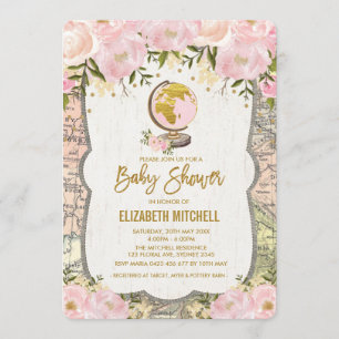 Carte rose pâle Baby shower Invitation Voyage aven