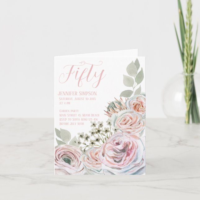 Carte rose pâle de l'anniversaire de l'étape pliée (Devant)