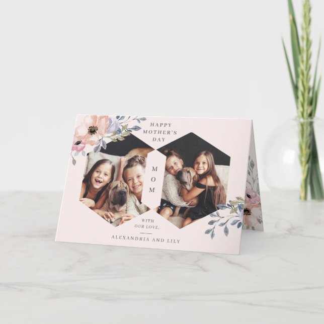 Carte Rose Pâle Géométrique Floral | Photo Fête des Mère (Devant)
