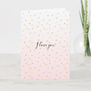 Carte Rose Pâle Ombré Cœurs Or Amour
