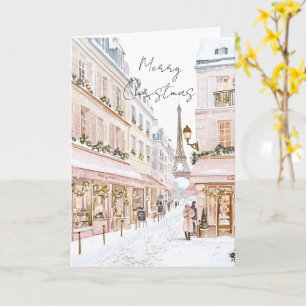 Carte Rose Pâle Paris Tour Eiffel Hiver Noël