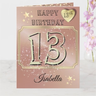 Carte Rose personnalisé Gold 13e anniversaire