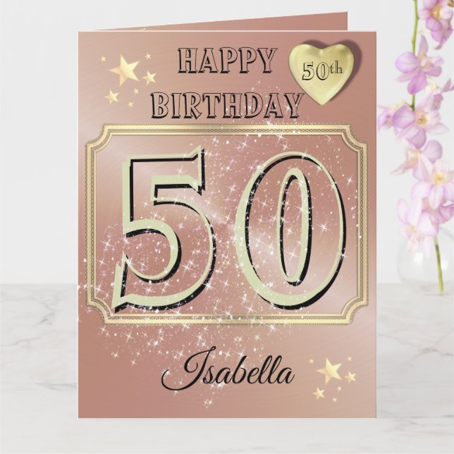 Carte Rose personnalisé Gold 50e anniversaire (Orchidée)