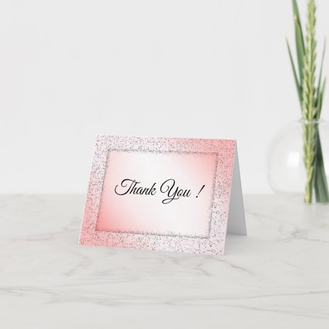Carte rose poudré avec paillettes et merci (Devant)