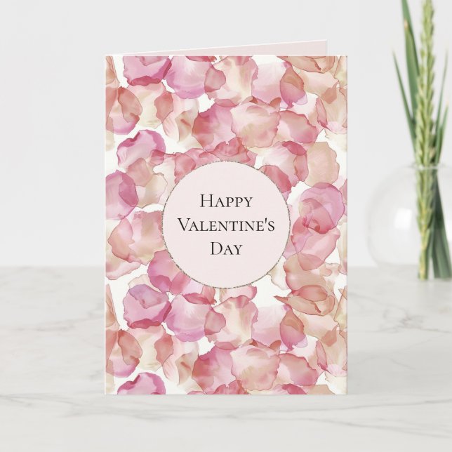 Carte Rose Romantique Fleur de Pétale Rose pour la Saint (Devant)