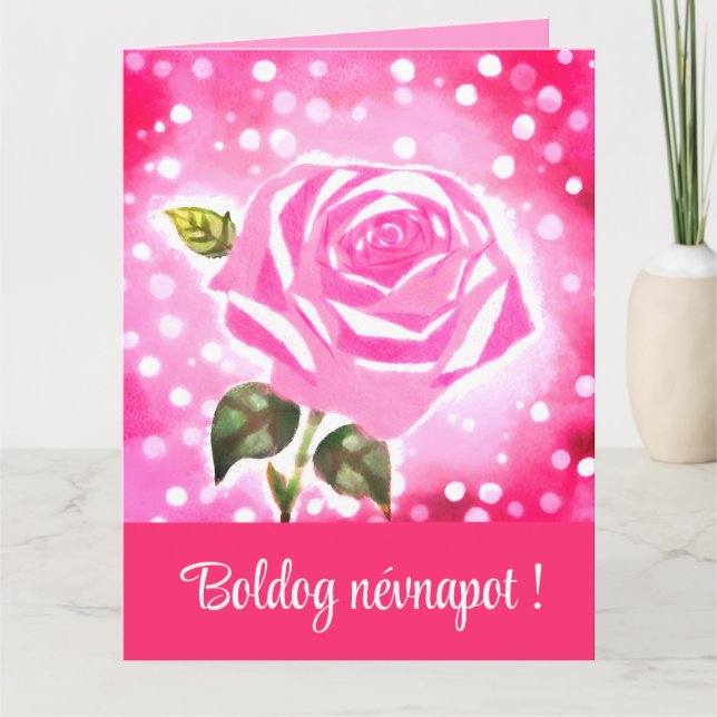 Carte Rose rose aquarelle - Hongrois nom jour (Devant)