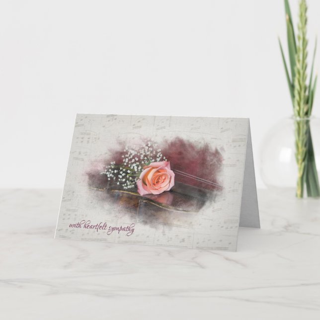 Carte rose rose de sympathie sur violon (Devant)