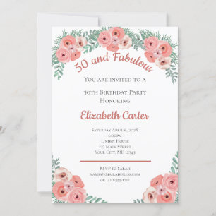 Carte Rose rose Floral 50 et Fabuleux anniversaire