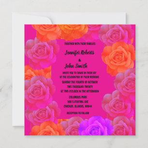 Carte Rose rose orange violet Floral QR Code Mariage