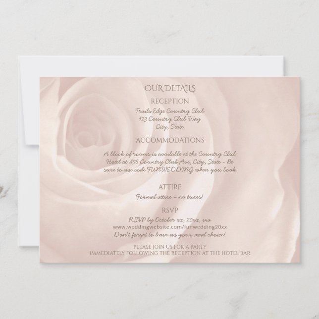 Carte rose rose pâle simple détails de mariage (Devant)