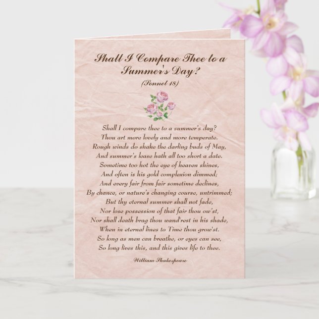 Carte Rose Roses, William Shakespeare Love Poem Card (Orchidée)