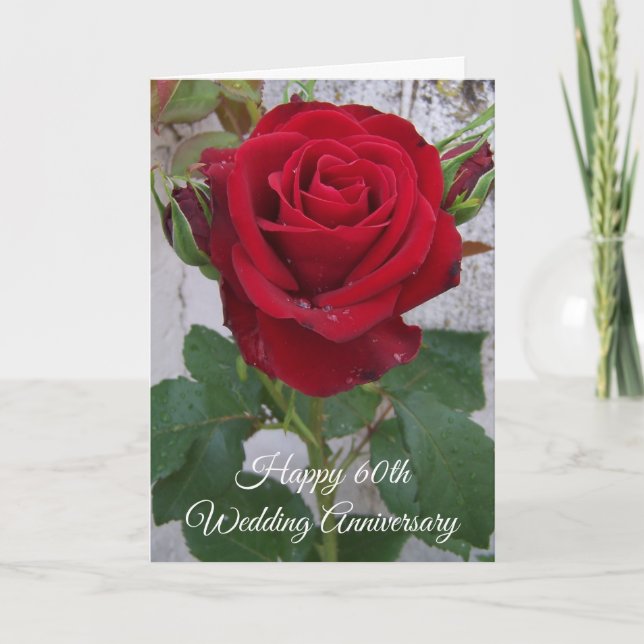 Carte Rose rouge - 60e anniversaire Mariage personnalisé (Devant)