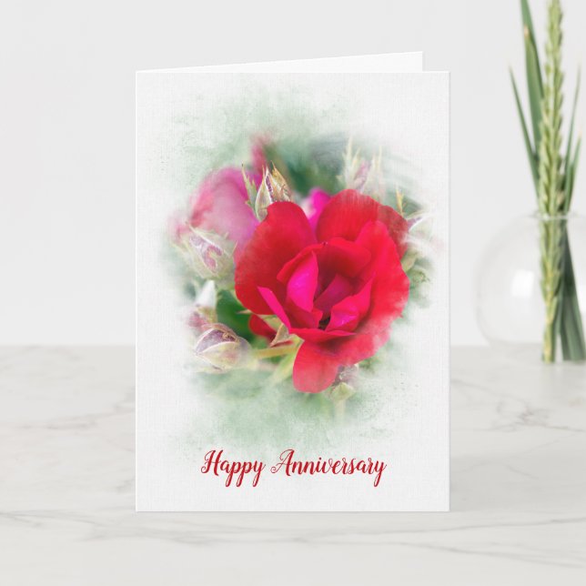 Carte Rose rouge anniversaire (Devant)