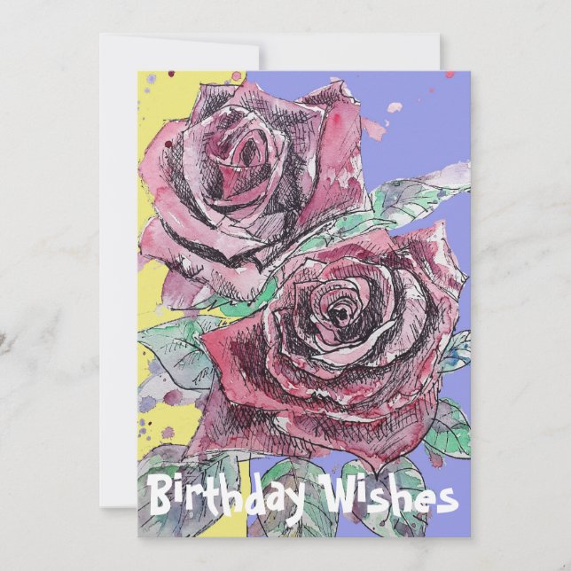 Carte Rose rouge Aquarelle Fleur Floral Anniversaire (Devant)