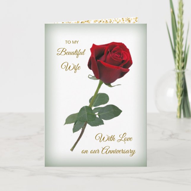 Carte Rose rouge, confetti d'or Anniversaire de la femme (Devant)