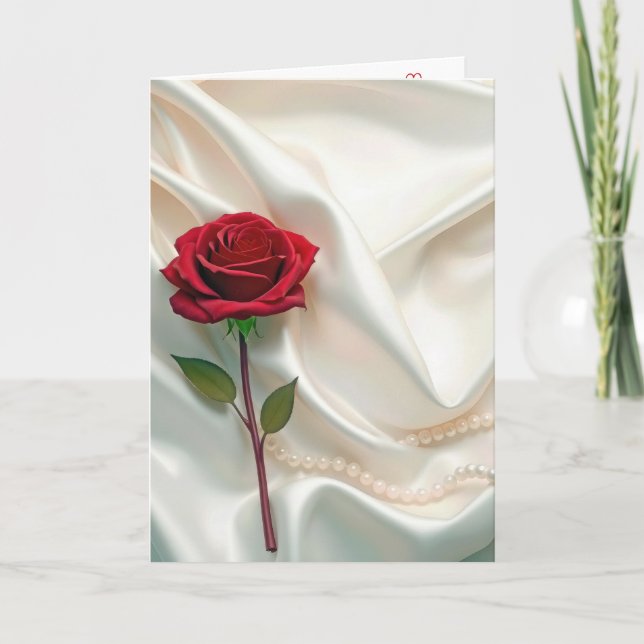 Carte Rose rouge d'anniversaire avec perles (Devant)