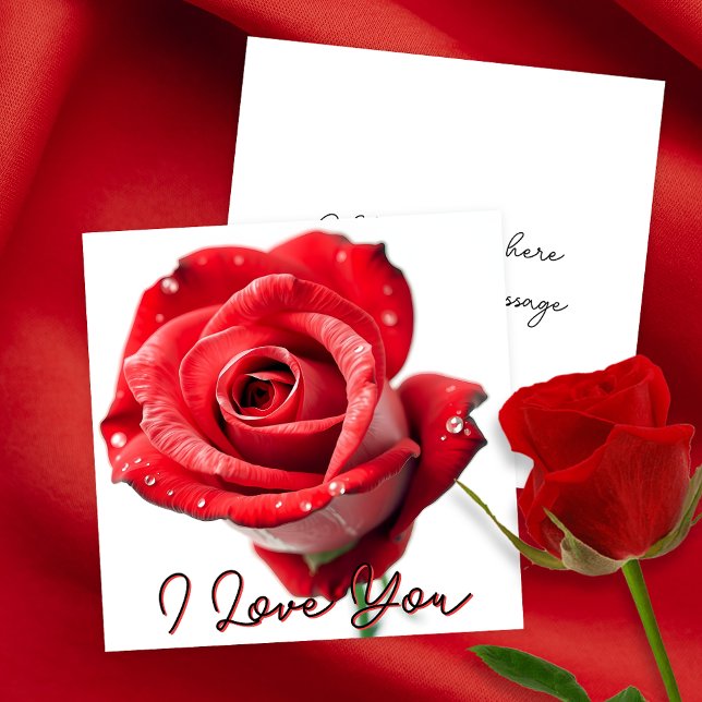 Carte Rose rouge élégante avec écrit "Je t'aime" (Créateur téléchargé)