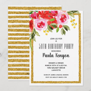 Carte Rose Rouge Floral 50e anniversaire Parties scintil