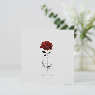 Carte Rose rouge gothique et croissant de lune avec amou