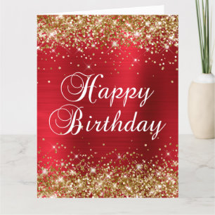 Carte Rose rouge pailleté or brillant Joyeux Anniversair