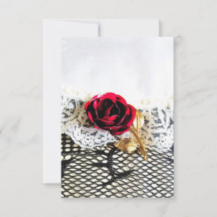 Carte Rose rouge romantique et dentelle blanche