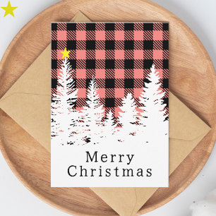 Carte Rose rustique Buffalo à carreaux forêt Joyeux Noël