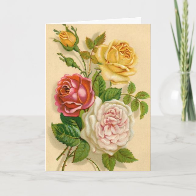 Carte Rose vintage, Anniversaire allemand (Devant)