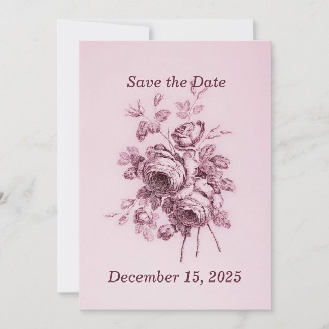 Carte Rose vintage Enregistrer la date (Devant)