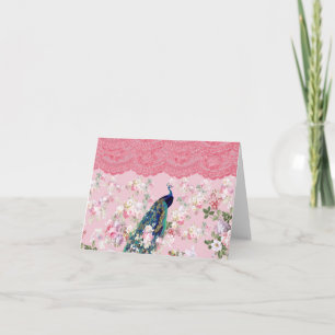 Carte Rose vintage floral élégant dentelle coloré paon