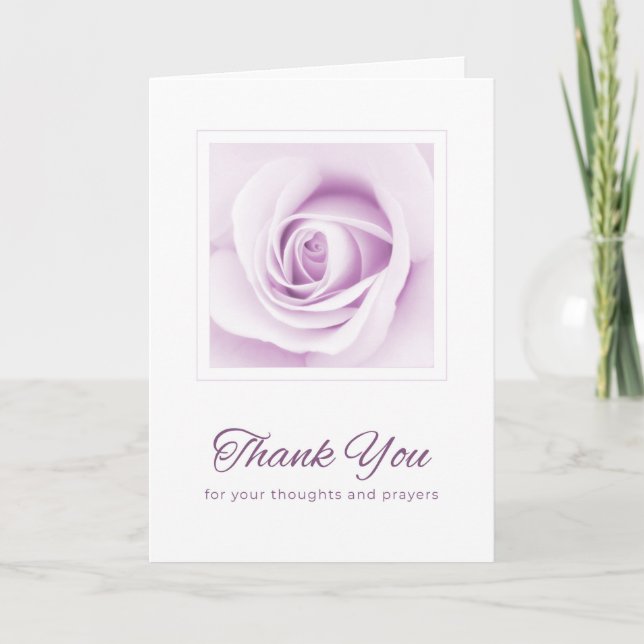 Carte Rose violet merci pensées et prières pliées (Devant)