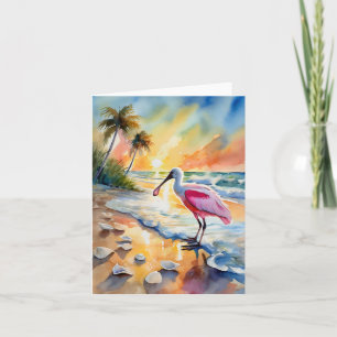 Carte Roseate Spoonbill Floride Aquarelle