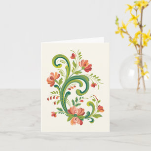 Carte Rosemaling en rouge et rose