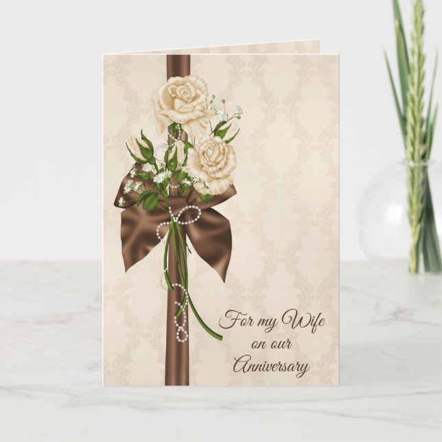 Carte Roses Anniversaires Sur Damask (Devant)
