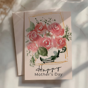 Carte Roses aquarelles rustiques dans une tasse à thé