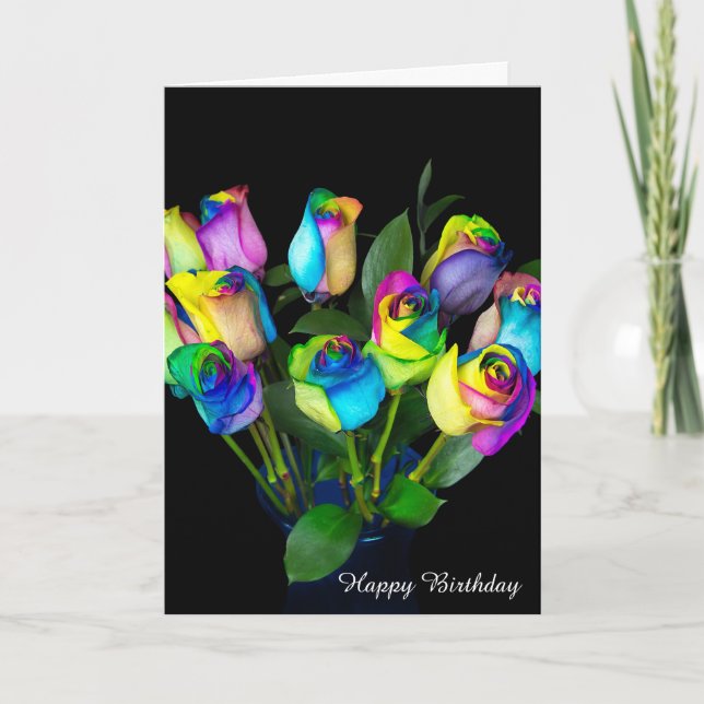 Carte Roses arc-en-ciel pour anniversaire (Devant)