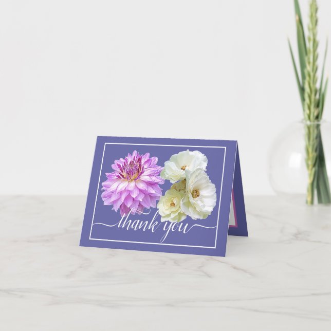 Carte Roses blanches et Merci de bouquet floral rose Dah (Devant)