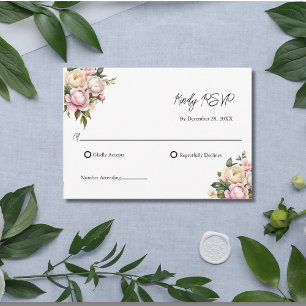 Carte Roses blanches rose pâle Roses florales Mariage él