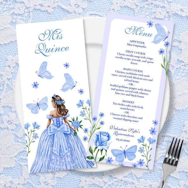 Carte Roses bleus, fleurs et papillons Quinceañera (Blue Roses, Florals and Butterflies Quinceañera)