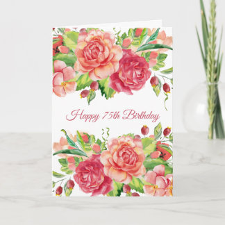 Carte Roses botaniques et baies Aquarelle Anniversaire