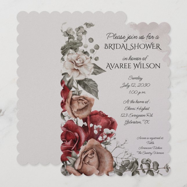 Carte Roses Brown et rouges de l'aquarelle muette (Devant / Derrière)