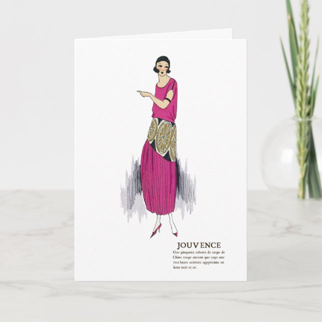 Carte Roses chaudes années 1920 Robe Flapper Merci Art D (Devant)